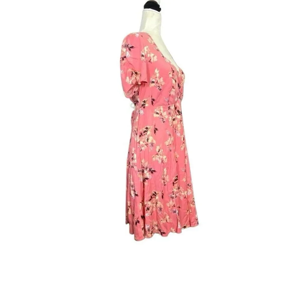 TORRID Knee Length Pink Floral Challis Sweetheart Dress Short Sleeve Size 1X New - Picture 3 of 8